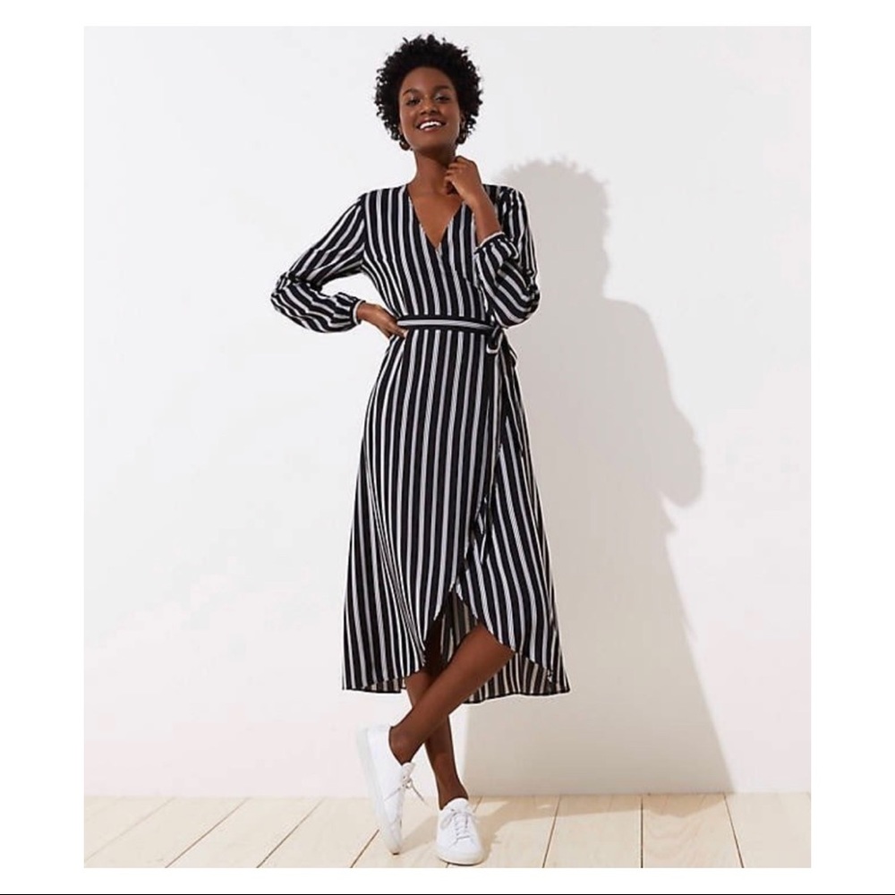 Ann Taylor Loft Striped Wrap Midi Dress